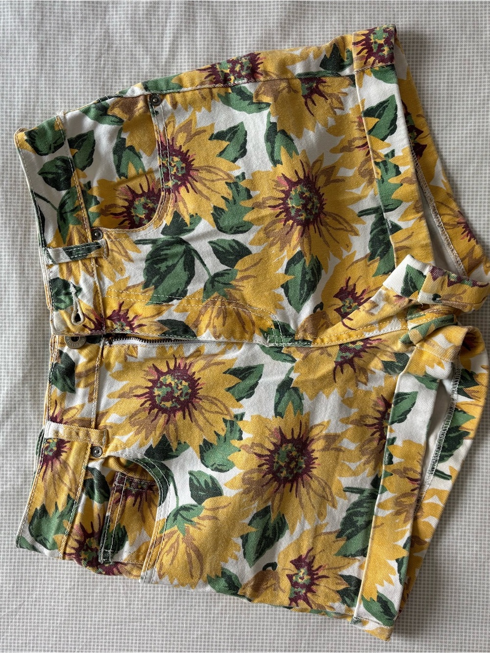 Denim&Co Yellow Sunflower Print High-Rise Jean Shorts